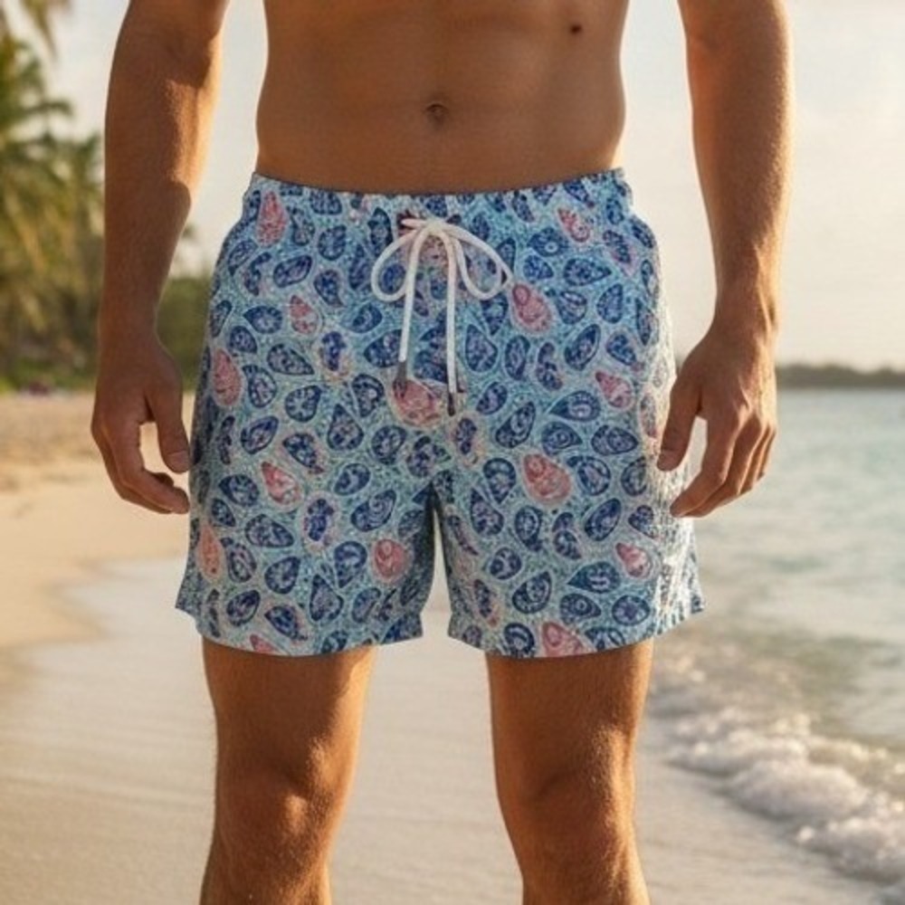 Simply Southern‎ Outfitters Mens Oyster Print Swim Trunks Blue Pink XL New